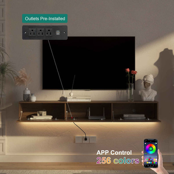 English Elm Floating Wall Mounted Tv Stand with 16 Color Led Lights for Living Room up to 65 Inch W1321P374134
