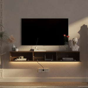English Elm Floating Wall Mounted Tv Stand with 16 Color Led Lights for Living Room up to 65 Inch W1321P374134