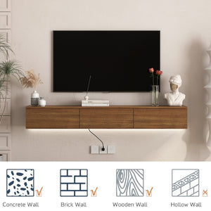 English Elm Floating Wall Mounted Tv Stand with 16 Color Led Lights for Living Room up to 65 Inch W1321P374134