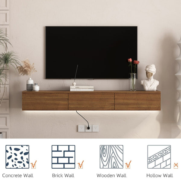 English Elm Floating Wall Mounted Tv Stand with 16 Color Led Lights for Living Room up to 65 Inch W1321P374134