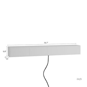 English Elm Floating Wall Mounted Media Shelf with Led Lighting Power Outlet High Gloss Living Room White W1321P409035