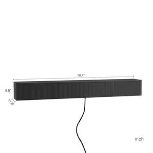 English Elm Floating Wall Mounted Media Shelf with Led Lighting Power Outlet High Gloss Living Room Black W1321P409044