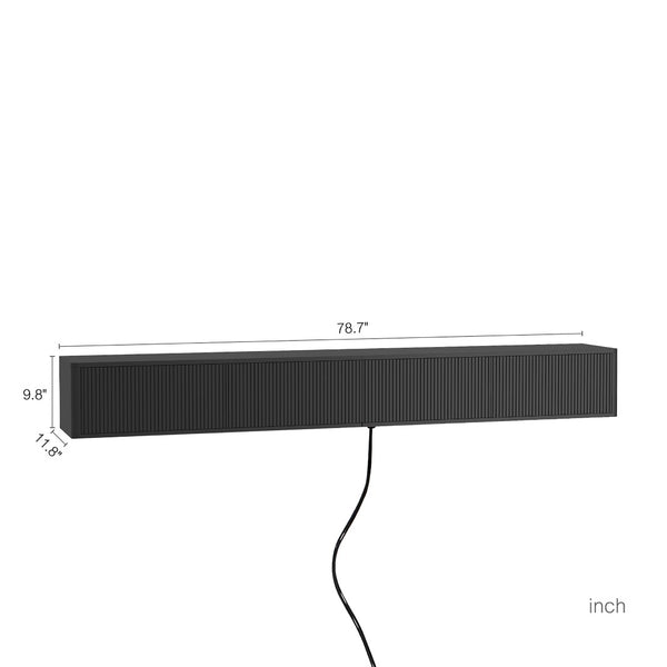 English Elm Floating Wall Mounted Media Shelf with Led Lighting Power Outlet High Gloss Living Room Black W1321P409044