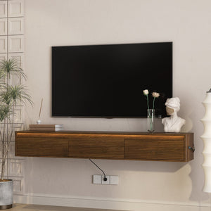 English Elm Floating Fluted TV Cabinet with LED Backlighting and Built-In Power Strip for Living Room Wood W1321P462626