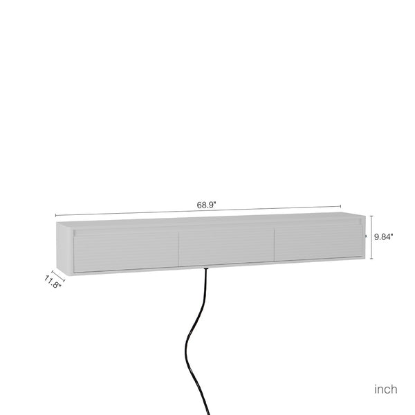 English Elm Floating Fluted TV Cabinet with LED Backlighting and Built-In Power Strip for Living Room White W1321P462640