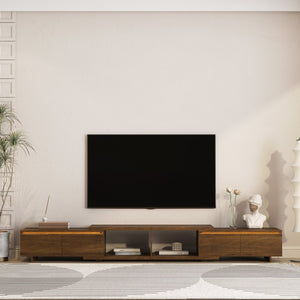 English Elm Modern Low Profile Media Console with Led Lighting Open Shelf Living Room Storage W1321P474620