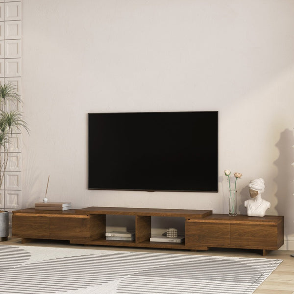 English Elm Modern Low Profile Media Console with Led Lighting Open Shelf Living Room Storage W1321P474620