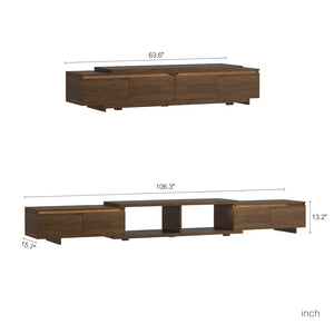 English Elm Modern Low Profile Media Console with Led Lighting Open Shelf Living Room Storage W1321P474620