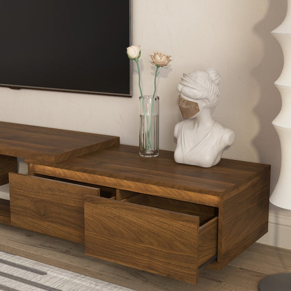 English Elm Modern Low Profile Media Console with Led Lighting Open Shelf Living Room Storage W1321P474620
