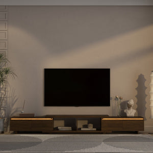 English Elm Modern Low Profile Media Console with Led Lighting Open Shelf Living Room Storage W1321P474620