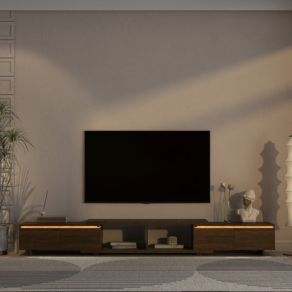 English Elm Modern Low Profile Media Console with Led Lighting Open Shelf Living Room Storage W1321P474620