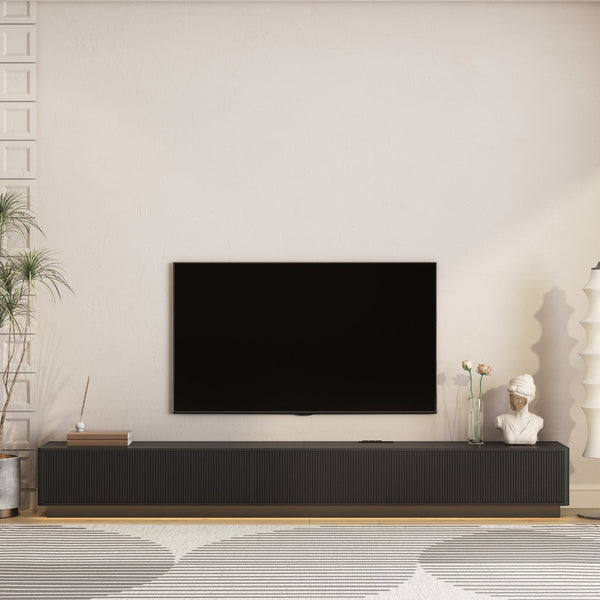 English Elm Modern Led Media Console Low Profile Wood Tv Stand with Ambient Lighting for Living Room Black W1321P474621