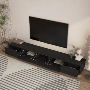 English Elm Modern Led Media Console Low Profile Wood Tv Stand with Ambient Lighting for Living Room Black W1321P474621