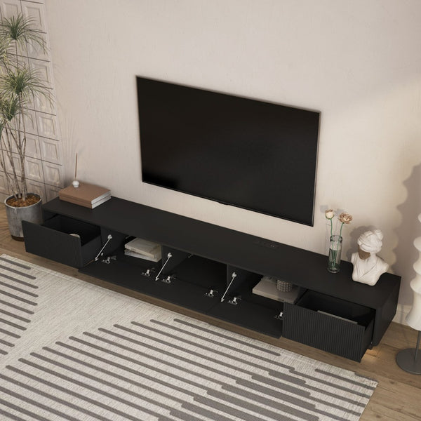 English Elm Modern Led Media Console Low Profile Wood Tv Stand with Ambient Lighting for Living Room Black W1321P474621