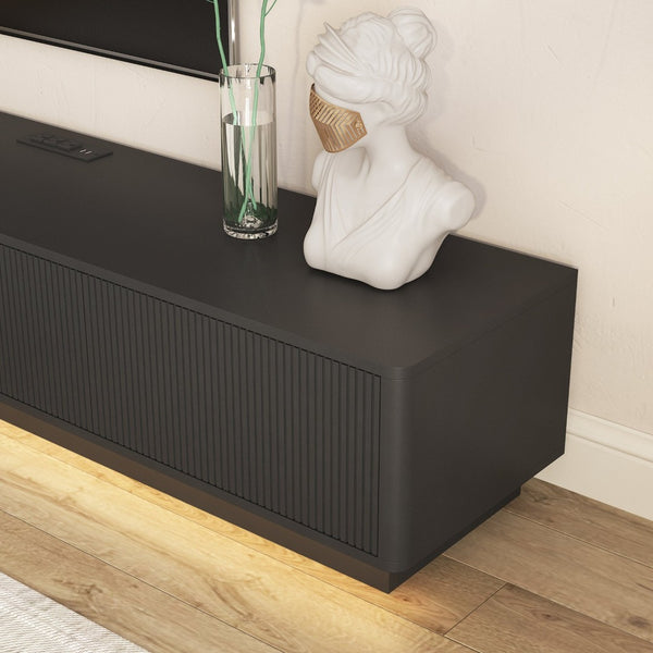 English Elm Modern Led Media Console Low Profile Wood Tv Stand with Ambient Lighting for Living Room Black W1321P474621