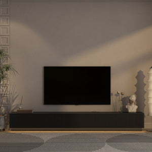 English Elm Modern Led Media Console Low Profile Wood Tv Stand with Ambient Lighting for Living Room Black W1321P474621