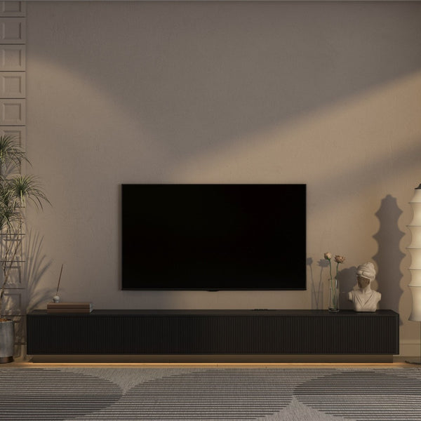 English Elm Modern Led Media Console Low Profile Wood Tv Stand with Ambient Lighting for Living Room Black W1321P474621
