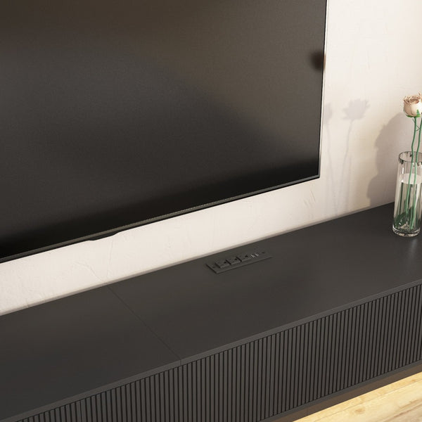English Elm Modern Led Media Console Low Profile Wood Tv Stand with Ambient Lighting for Living Room Black W1321P474621