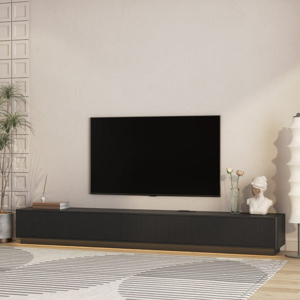 English Elm Modern Led Media Console Low Profile Wood Tv Stand with Ambient Lighting for Living Room Black W1321P474621