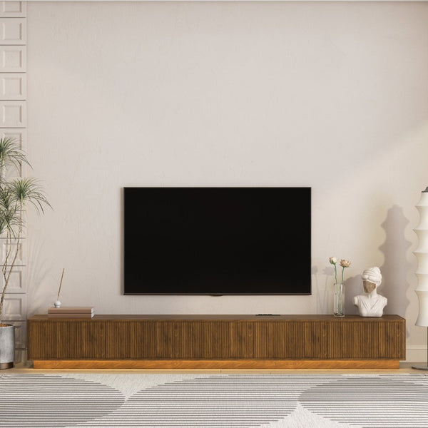 English Elm Modern Led Media Console Low Profile Wood Tv Stand with Ambient Lighting for Living Room Brown W1321P474622