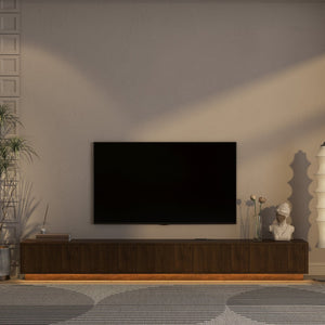 English Elm Modern Led Media Console Low Profile Wood Tv Stand with Ambient Lighting for Living Room Brown W1321P474622