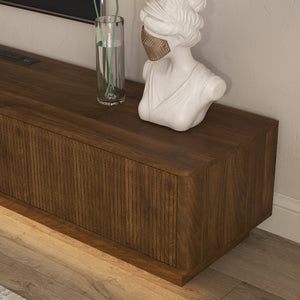 English Elm Modern Led Media Console Low Profile Wood Tv Stand with Ambient Lighting for Living Room Brown W1321P474622