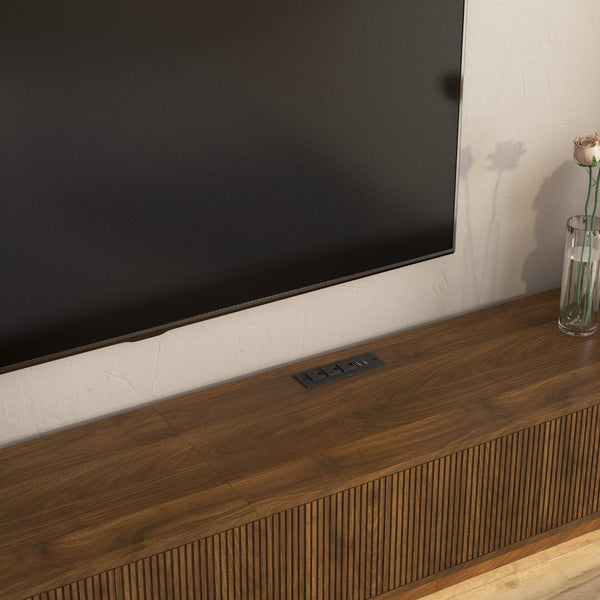 English Elm Modern Led Media Console Low Profile Wood Tv Stand with Ambient Lighting for Living Room Brown W1321P474622