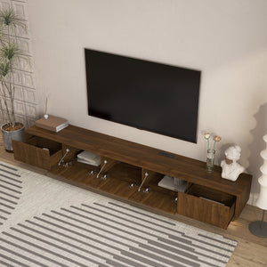 English Elm Modern Led Media Console Low Profile Wood Tv Stand with Ambient Lighting for Living Room Brown W1321P474622