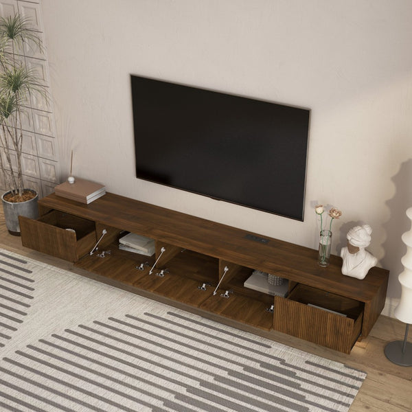 English Elm Modern Led Media Console Low Profile Wood Tv Stand with Ambient Lighting for Living Room Brown W1321P474622