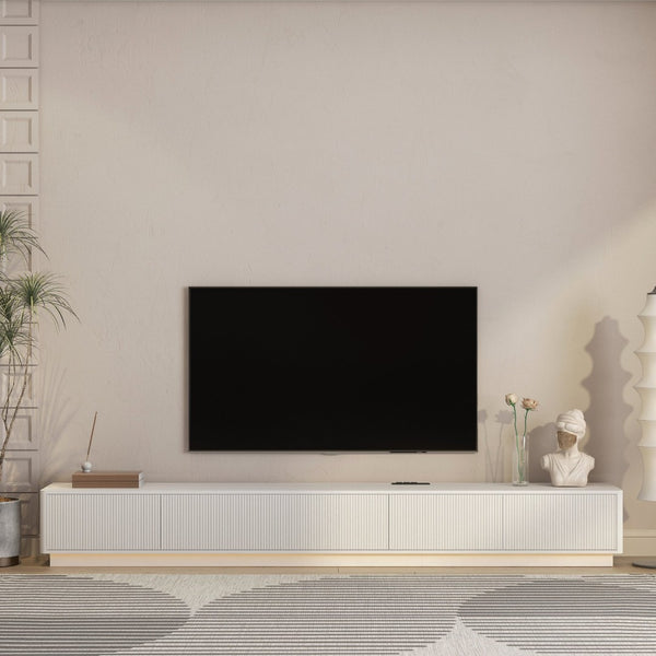English Elm Modern Led Media Console Low Profile Wood Tv Stand with Ambient Lighting for Living Room White W1321P474623