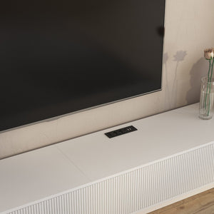 English Elm Modern Led Media Console Low Profile Wood Tv Stand with Ambient Lighting for Living Room White W1321P474623