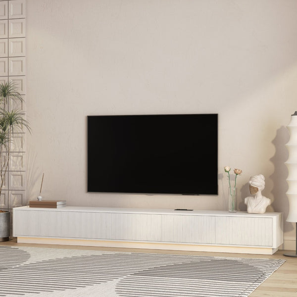 English Elm Modern Led Media Console Low Profile Wood Tv Stand with Ambient Lighting for Living Room White W1321P474623