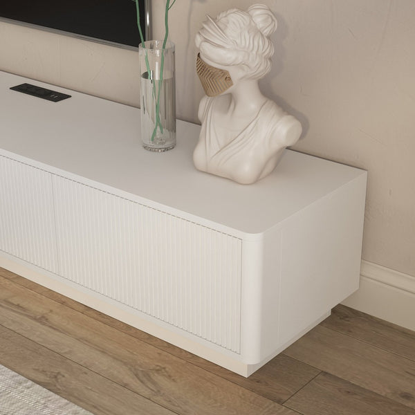 English Elm Modern Led Media Console Low Profile Wood Tv Stand with Ambient Lighting for Living Room White W1321P474623