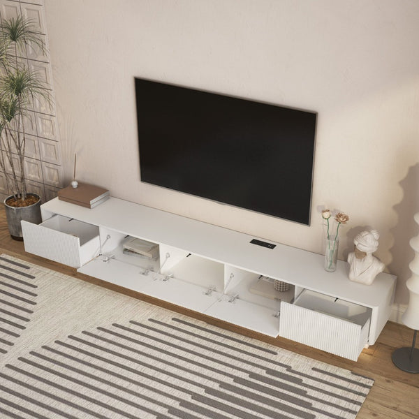 English Elm Modern Led Media Console Low Profile Wood Tv Stand with Ambient Lighting for Living Room White W1321P474623