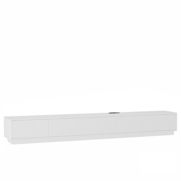 English Elm Modern Led Media Console Low Profile Wood Tv Stand with Ambient Lighting for Living Room White W1321P474623