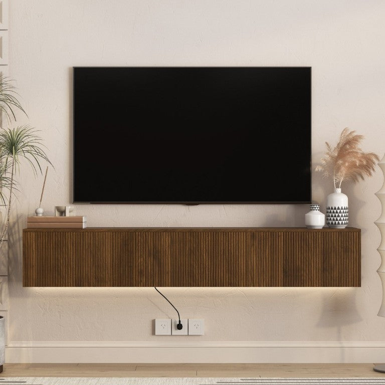 English Elm Floating Wall Mounted TV Stand with 16 Color LED Backlight for Living Room Decor W1321P474872