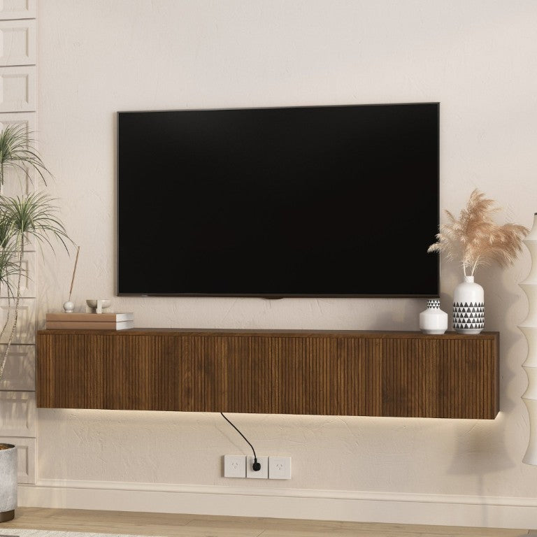 English Elm Floating Wall Mounted TV Stand with 16 Color LED Backlight for Living Room Decor W1321P474872