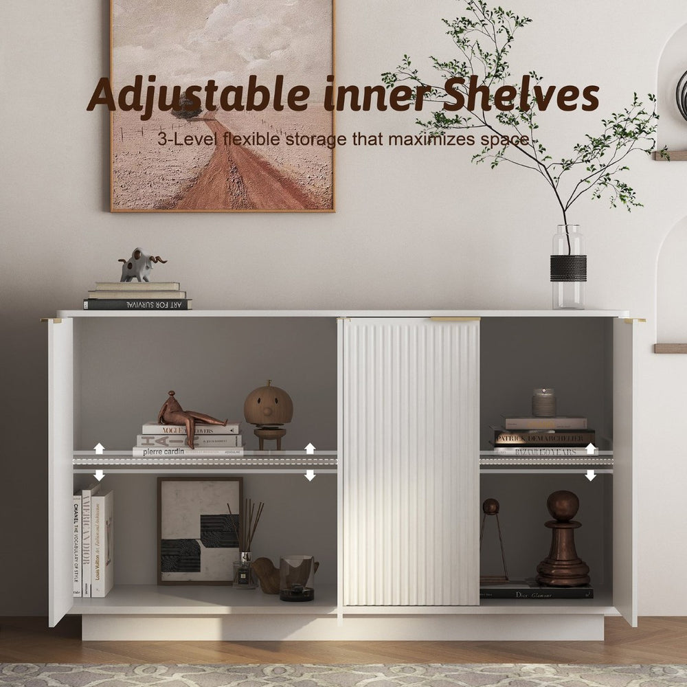 English Elm Modern Fluted Sideboard with Adjustable Interior Shelving for Dining or Living Rooms W1321P474873