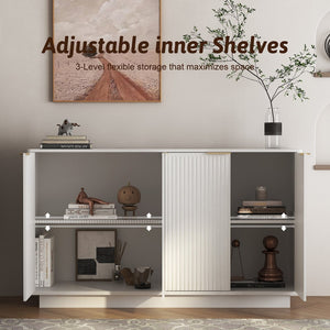 English Elm Modern Fluted Sideboard with Adjustable Interior Shelving for Dining or Living Rooms W1321P474873