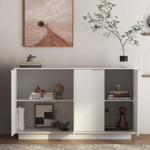 English Elm Modern Fluted Sideboard with Adjustable Interior Shelving for Dining or Living Rooms W1321P474873