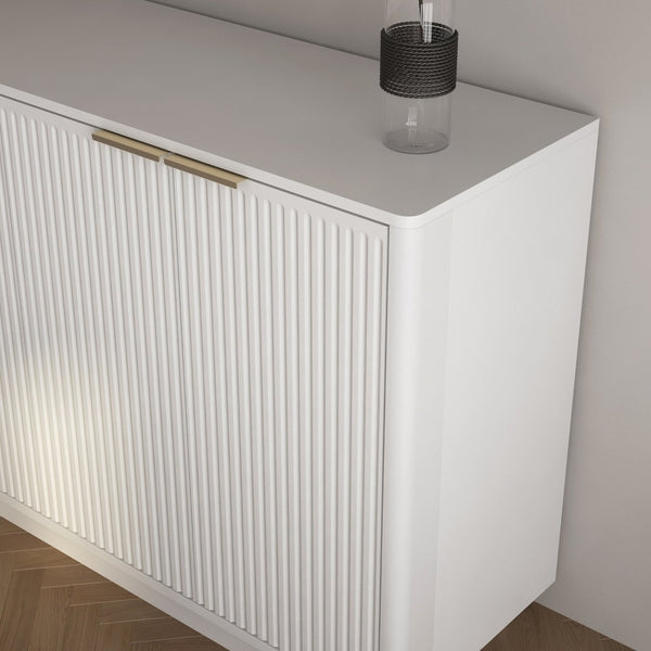 English Elm Modern Fluted Sideboard with Adjustable Interior Shelving for Dining or Living Rooms W1321P474873