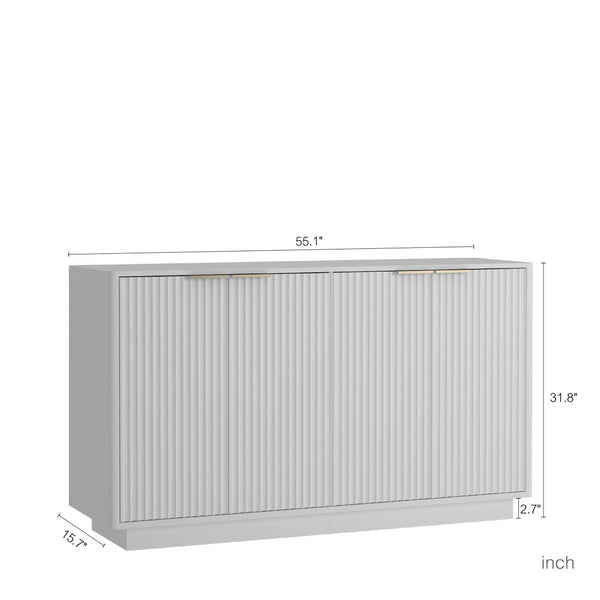 English Elm Modern Fluted Sideboard with Adjustable Interior Shelving for Dining or Living Rooms W1321P474873