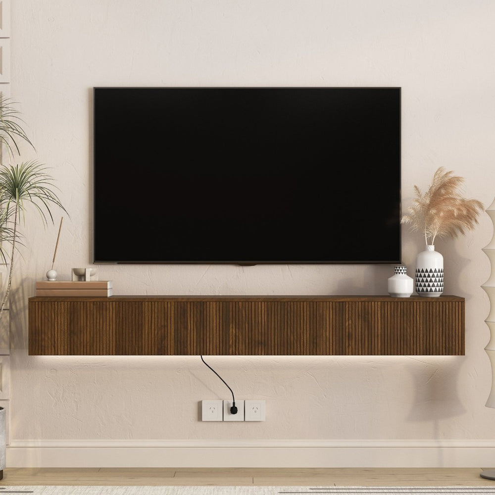 English Elm Oating Wall Mounted Floating TV Stand with LED Ambient Lighting for Modern Living Rooms W1321P474874