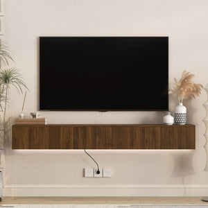 English Elm Oating Wall Mounted Floating TV Stand with LED Ambient Lighting for Modern Living Rooms W1321P474874