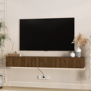 English Elm Oating Wall Mounted Floating TV Stand with LED Ambient Lighting for Modern Living Rooms W1321P474874