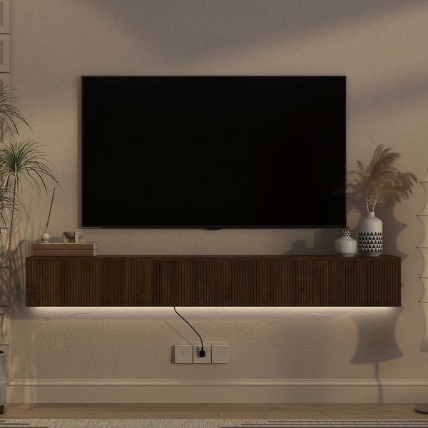 English Elm Oating Wall Mounted Floating TV Stand with LED Ambient Lighting for Modern Living Rooms W1321P474874