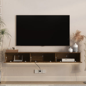 English Elm Oating Wall Mounted Floating TV Stand with LED Ambient Lighting for Modern Living Rooms W1321P474874