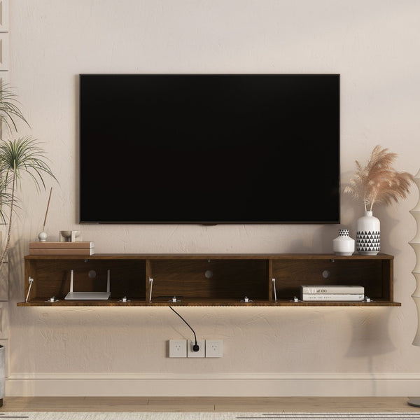 English Elm Oating Wall Mounted Floating TV Stand with LED Ambient Lighting for Modern Living Rooms W1321P474874