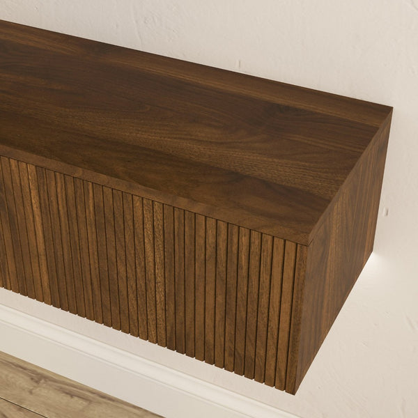 English Elm Oating Wall Mounted Floating TV Stand with LED Ambient Lighting for Modern Living Rooms W1321P474874