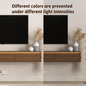 English Elm Floating Wall Mounted Tv Stand High Gloss Cabinet with Led Ambient Lighting Outlet W1321P474877